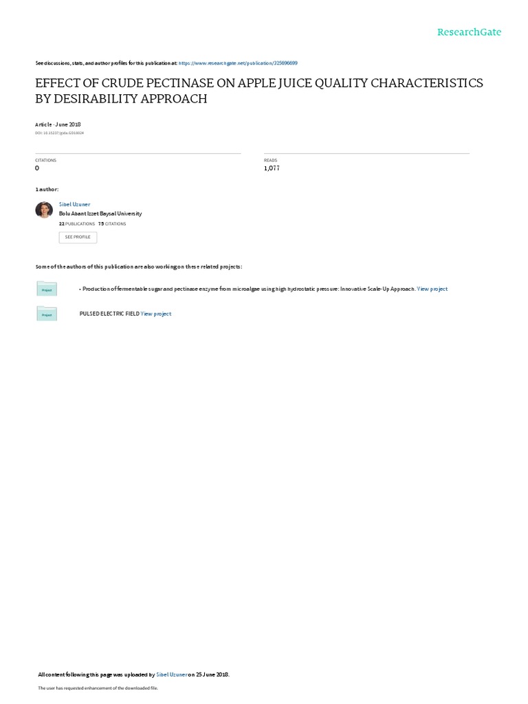 Effect of Crude Pectinase On Apple Juice Quality C PDF Analysis Of