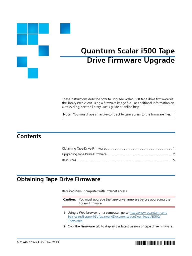 Quantum Scalar I500 Tape Drive Firmware Upgrade Serviceandsupport