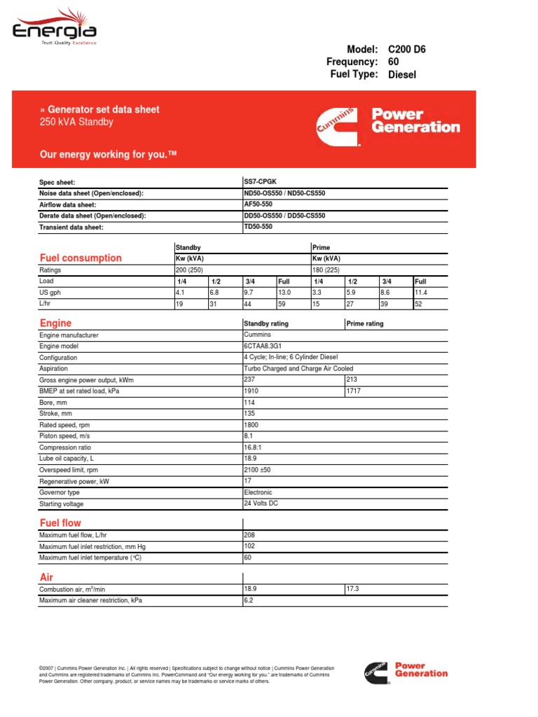 Cummins C200 D6 PDF | PDF | Diesel Engine | Energy Technology
