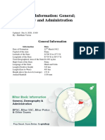 Bihar Basic Information - General Demography and Administration - Bihar State Exams