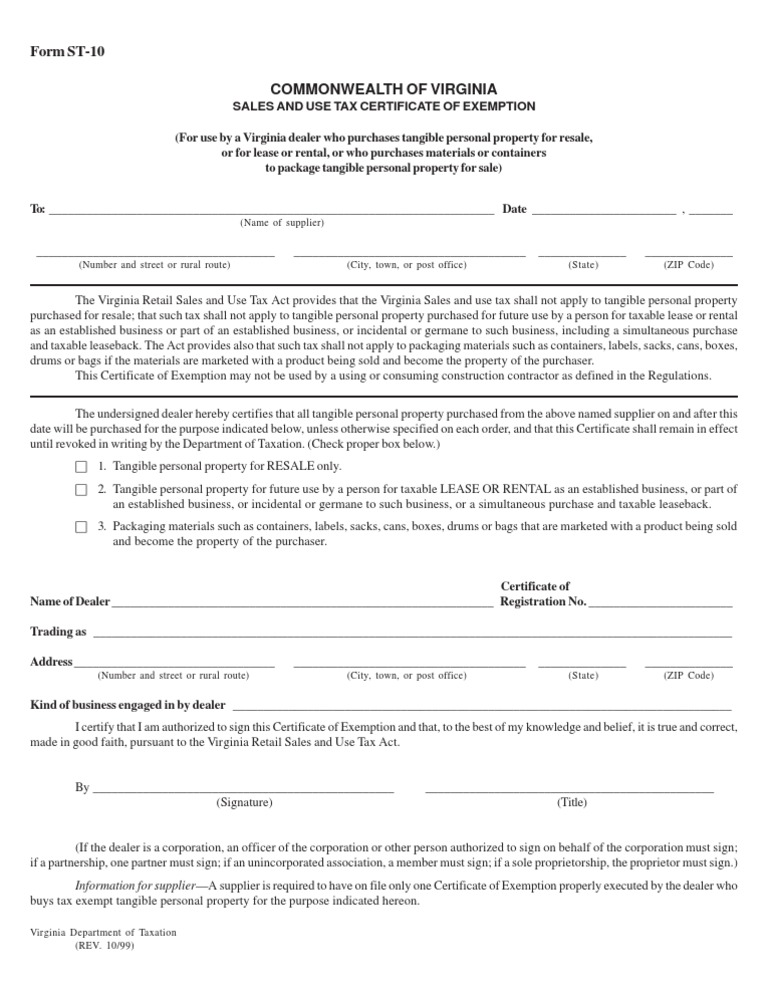 VA Tax Exemption Form | PDF | Use Tax | Packaging And Labeling