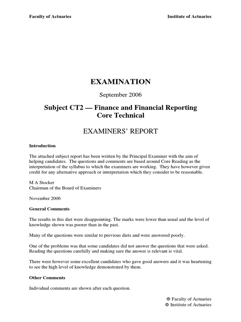 Examination: Subject CT2 - Finance and Financial Reporting Core Technical | PDF | Cost Of ...