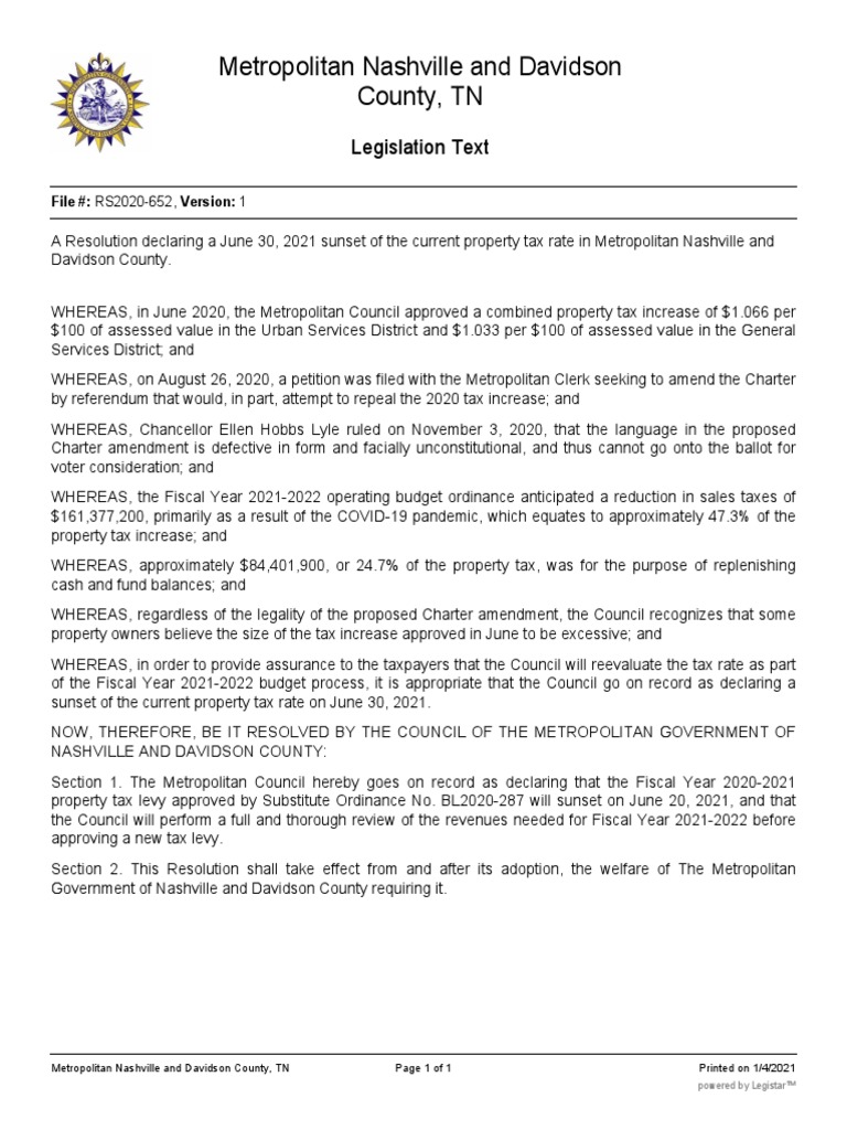 Metropolitan Nashville and Davidson County, TN Legislation Text