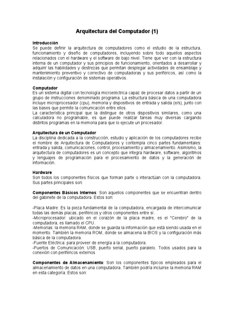Arquitectura y Componentes del PC | PDF | Hardware de la computadora ...