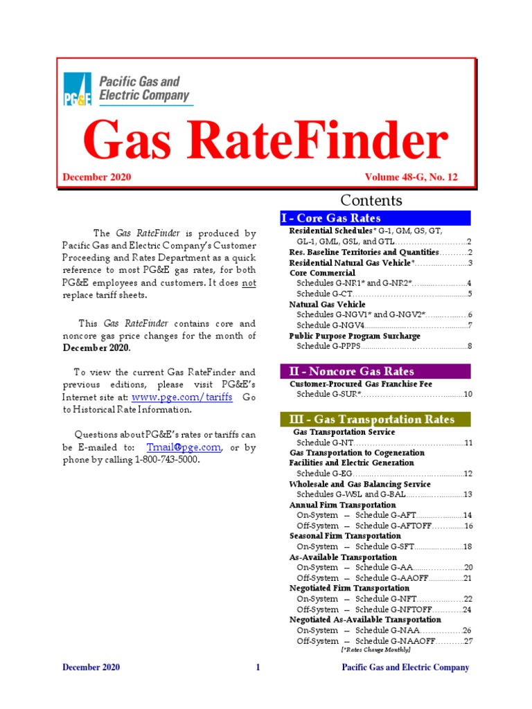 Gas Ratefinder: December 2020 Volume 48-G, No. 12 | PDF | Pacific Gas ...