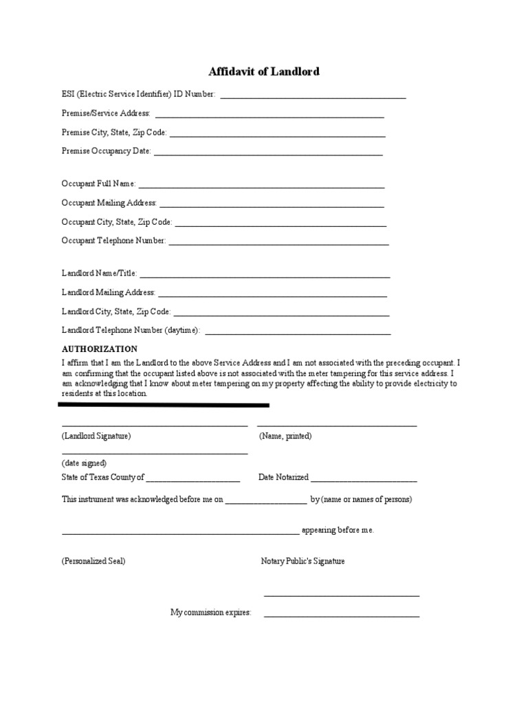 Affidavit of Landlord: Authorization | PDF