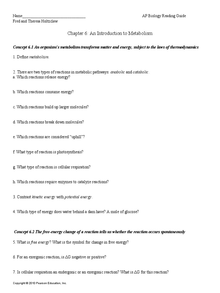 Chapter 6 Reading Guide PDF Enzyme Enzyme Inhibitor