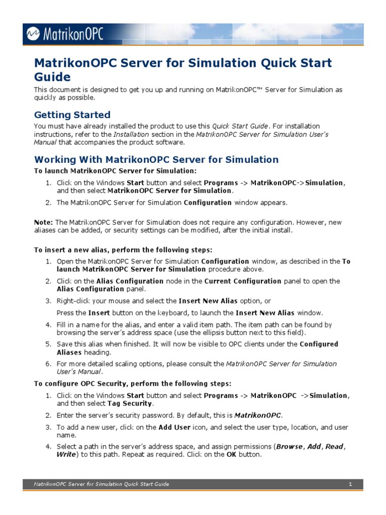 MatrikonOPC Server For Simulation Quick Start Guide PDF | PDF | Server ...