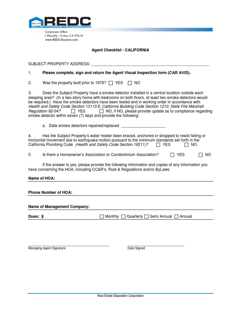 Agent Checklist CA | PDF