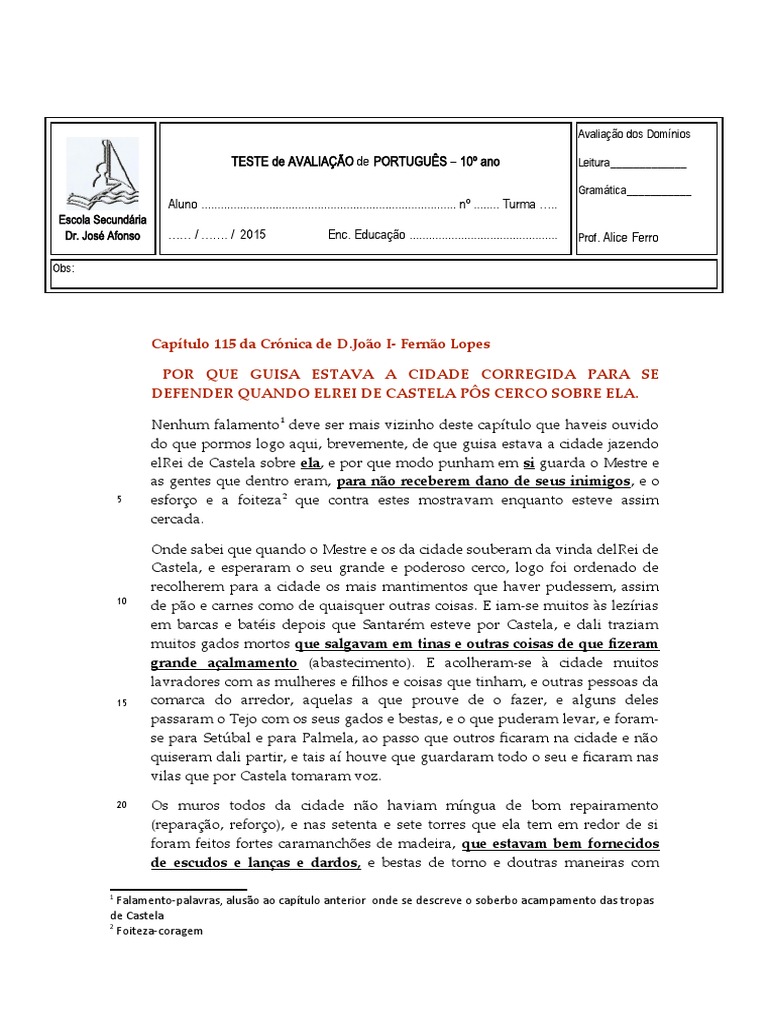 Teste de Português - 10º Ano | PDF