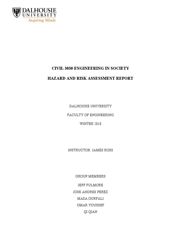 Civil 3030 Engineering in Society Hazard and Risk Assessment Report ...