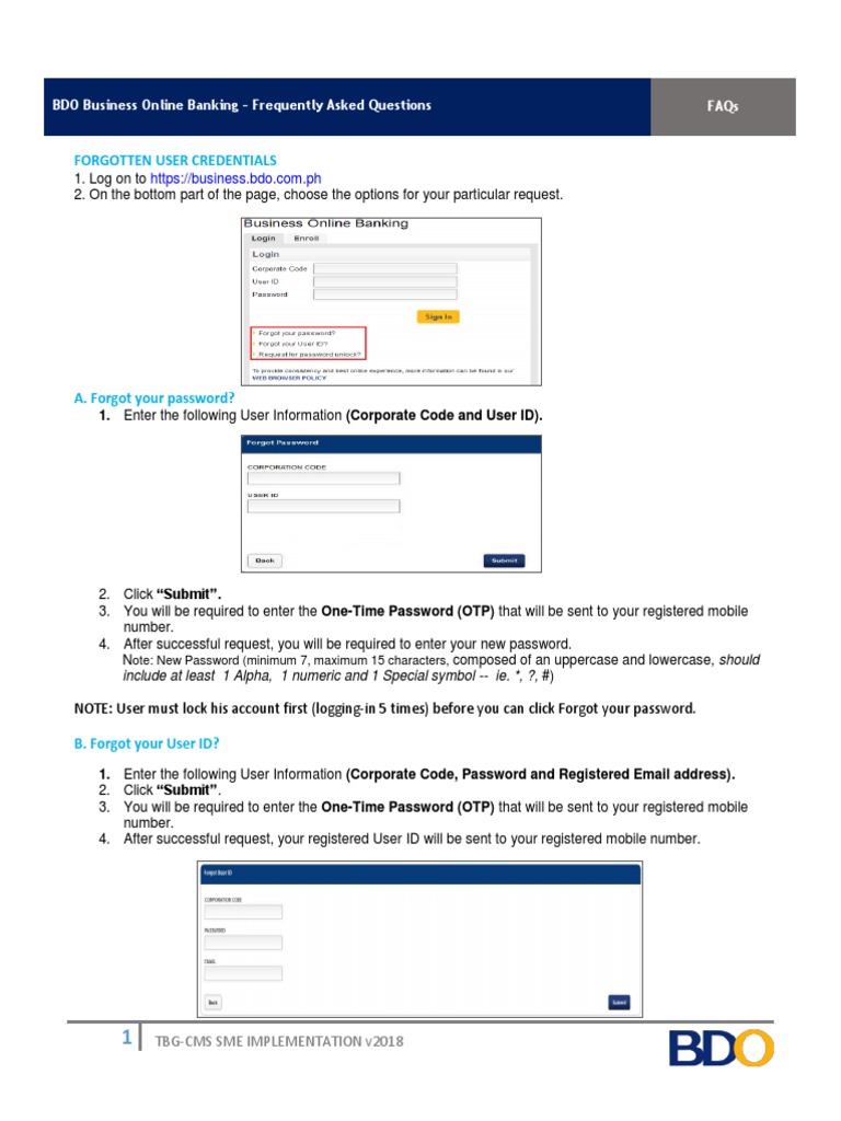 BDO Business Online Banking Guide | PDF | Faq | Password