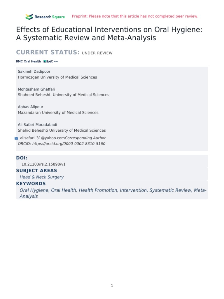 Effects of Educational Interventions On Oral Hygiene A Systematic