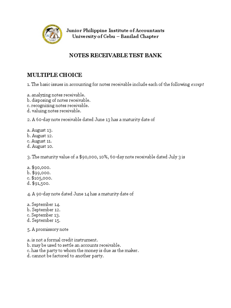 Notes Receivable Test Bank | PDF | Revenue | Promissory Note