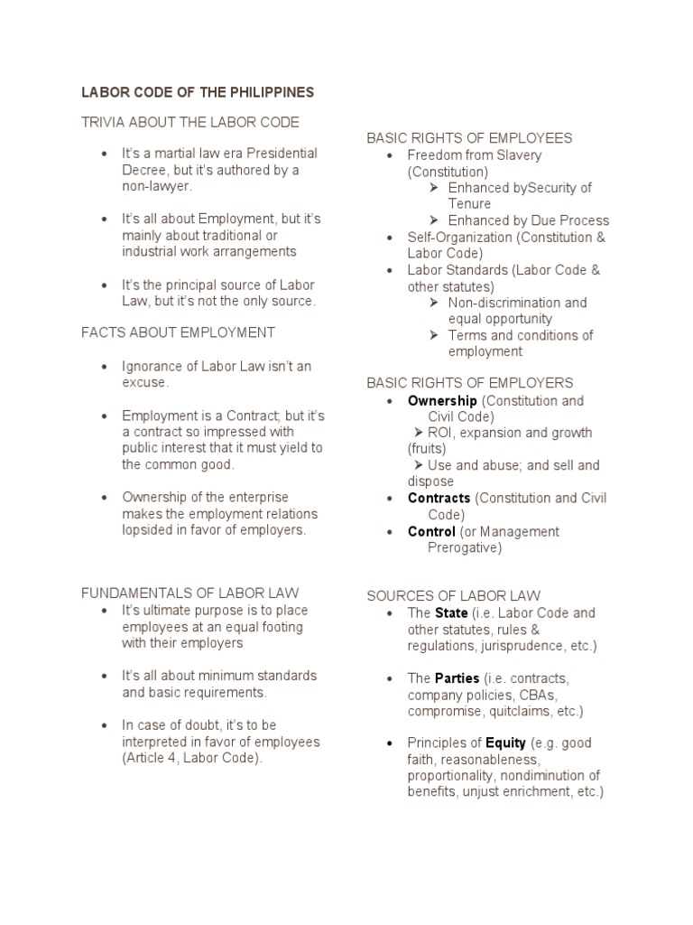 Overview of the Philippine Labor Code | PDF | Employment | Labour Law