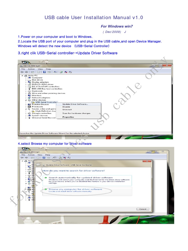 USB Cable Installation Guide for Windows 7 | PDF | Device Driver ...