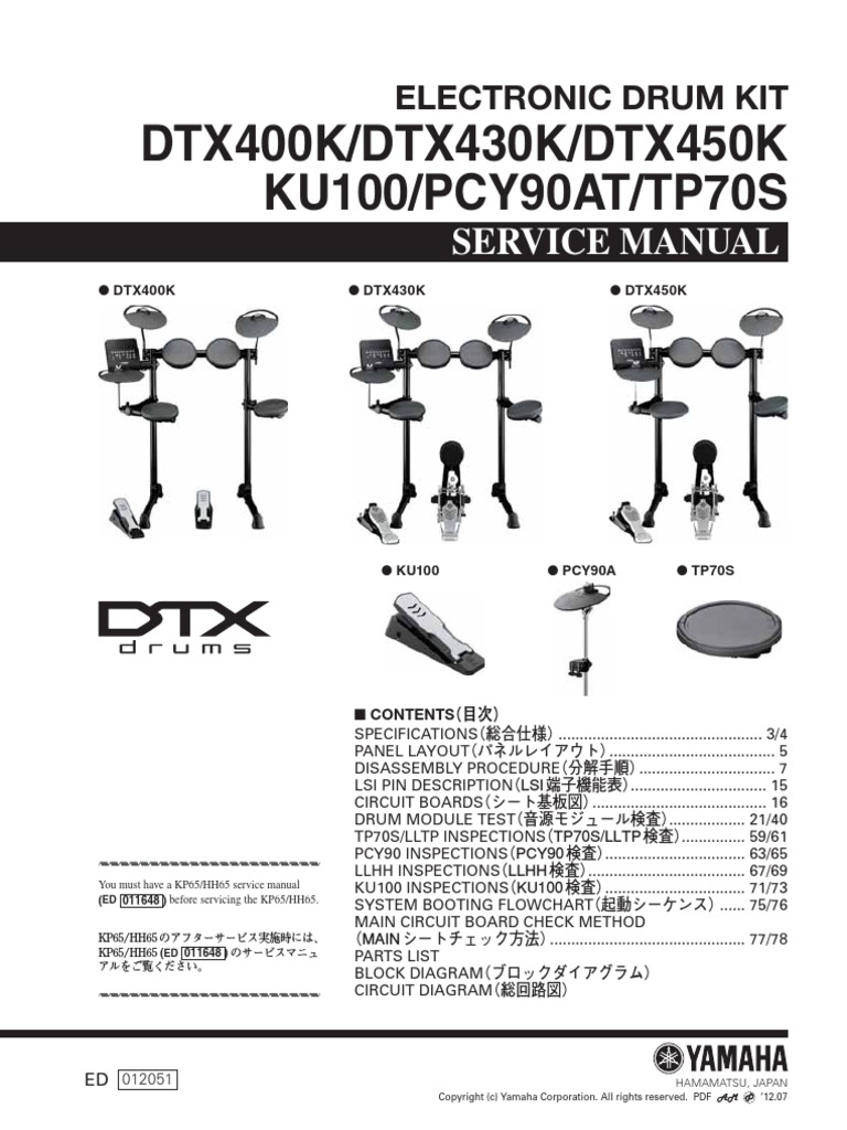 Dtx400k Dtx430k Dtx450k Ku100 Pcy90at Tp70s Service Manual Solder Drum Kit