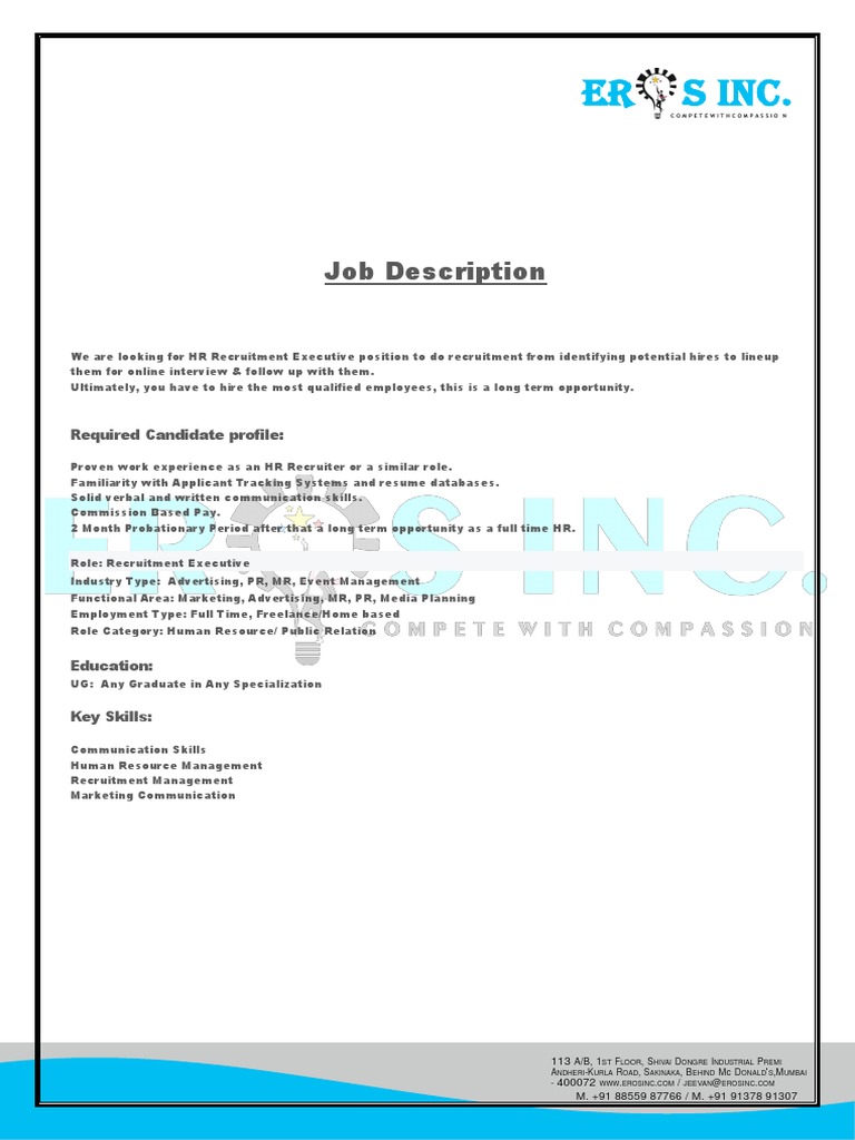 Job Description - Recruitment Executive | PDF