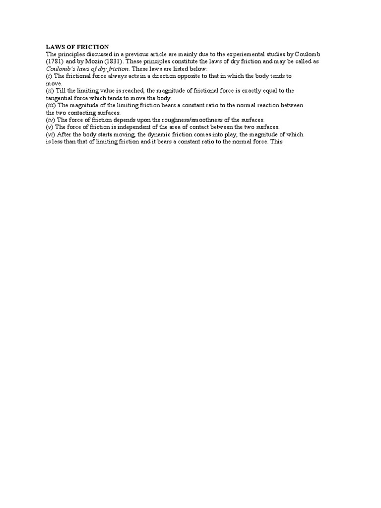 Coulomb's Laws of Dry Friction | PDF