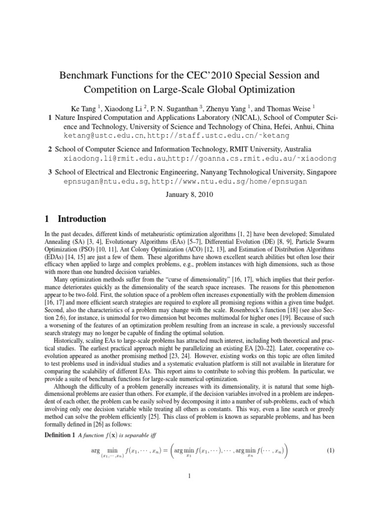 Benchmark Functions for Large-Scale Optimization | PDF | Metaheuristic ...