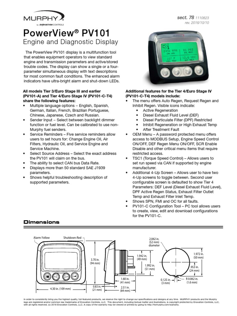 POWERVIEW® 101 - Spec Bulletin Murphy PDF | PDF | Engines | Diesel Engine