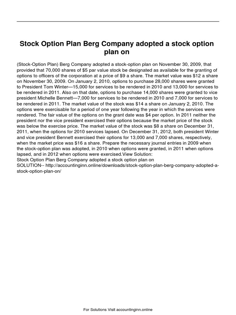 Berg Company Stock Option Plan Details | PDF | Option (Finance) | Stocks