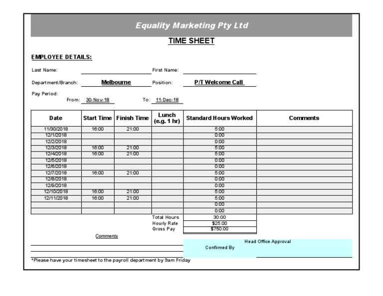 Fortnightly Timesheet Template | PDF