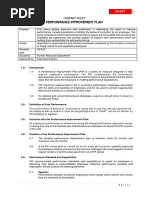 PIP - Performance Improvement Plan Policy