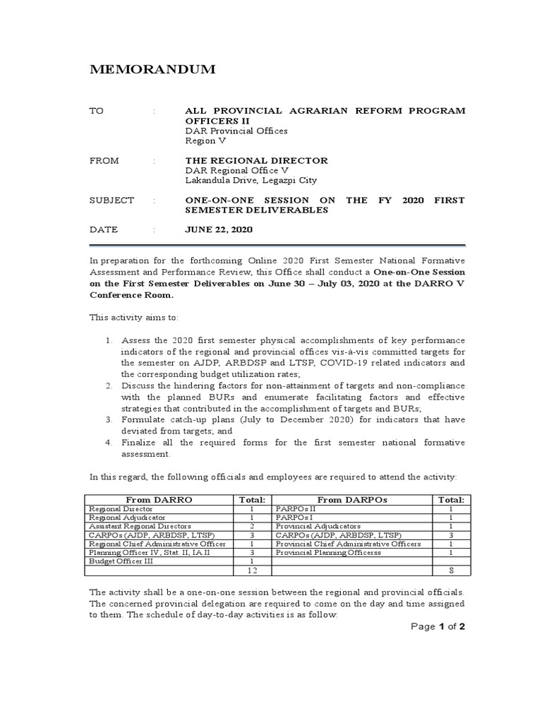Memorandum: TO: DAR Provincial Offices Region V From: DAR Regional ...