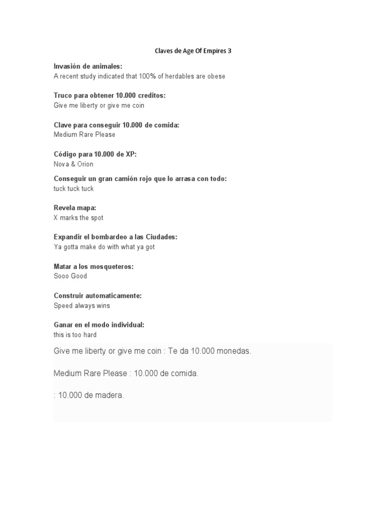 Claves de Age of Empires 3 PDF