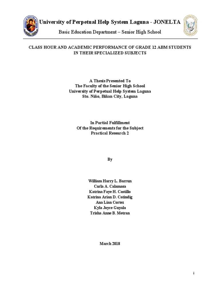 Class Hour and Academic Performance of Grade 12 Abm Students in Their