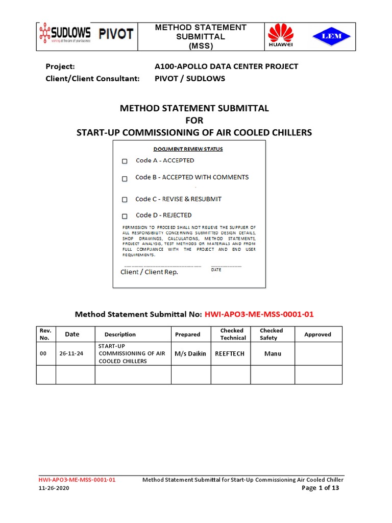 Commissioning Air Cooled Chillers A Method Statement for Testing and