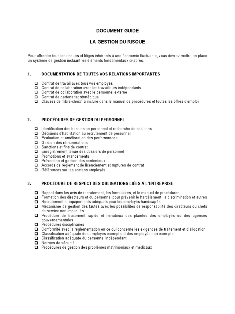 Gestion des Risques en Entreprise | PDF | Risque | Recrutement