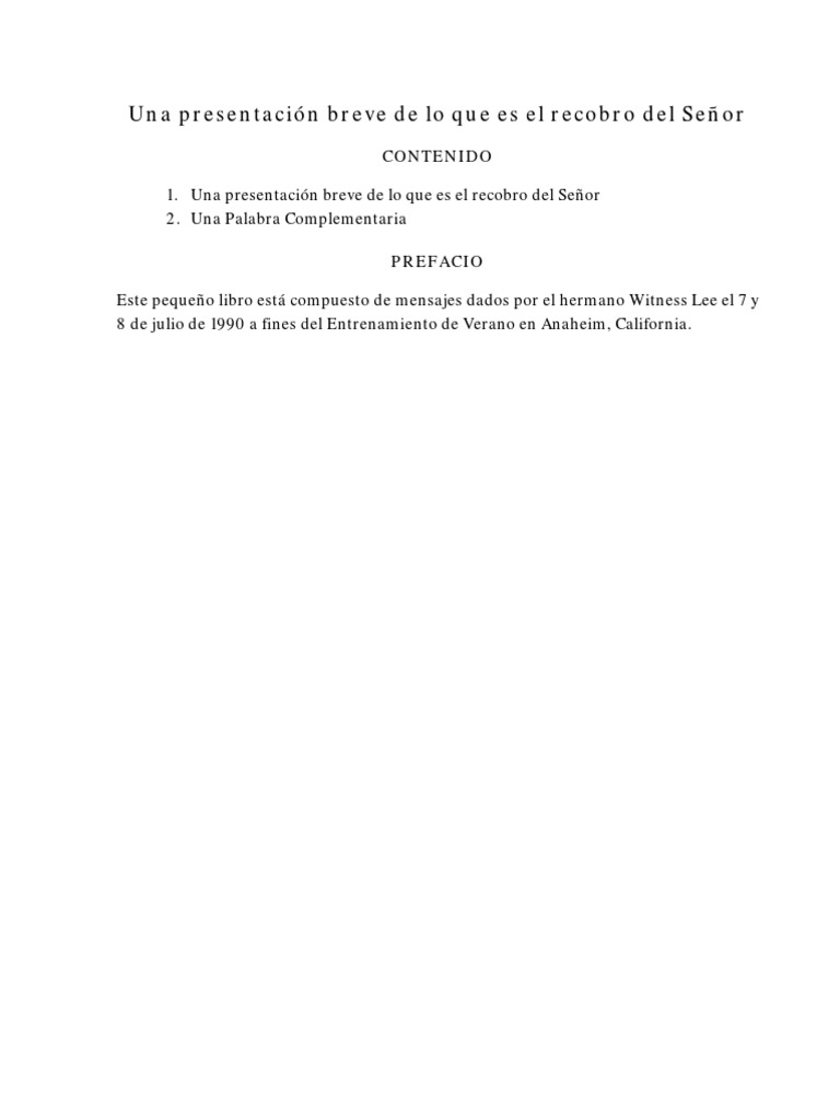 Presentación Breve de Lo Que Es El Recobro Del Señor, Una | PDF ...