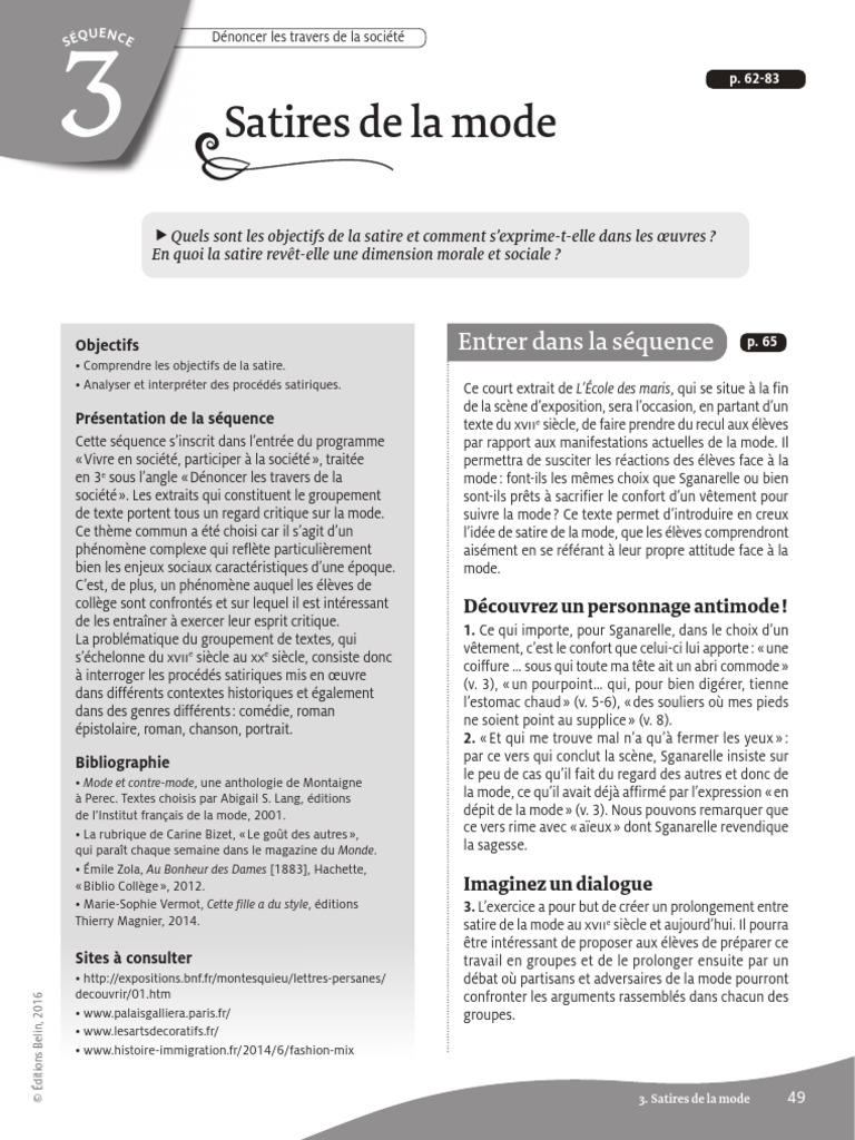 Dénoncer Les Travers De La Société 3ème Sujet Brevet Corrigé 9736 LDP Fr3e Seq 03 | PDF | Cinématographie | Molière