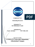 COMSATS University Islamabad, Abbottabad Campus: Assignment No.1 Marketing Research