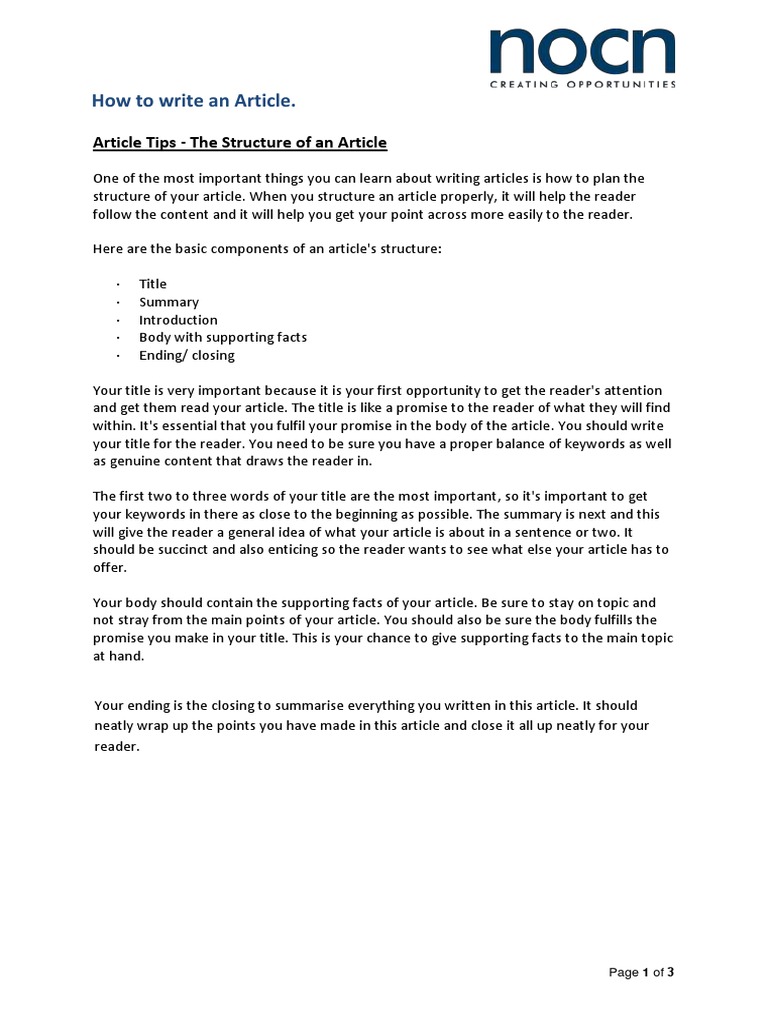 How To Write An Article | PDF | Writers | Paragraph