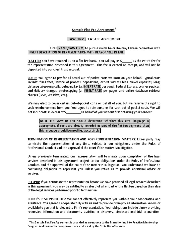 Sample Flat Fee Agreement PDF Costs In English Law Settlement