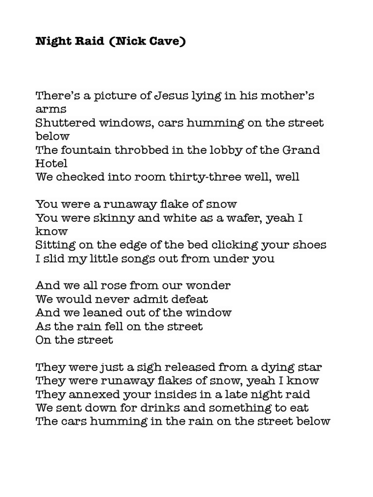 Night Raid (Nick Cave) (Lyrics) PDF