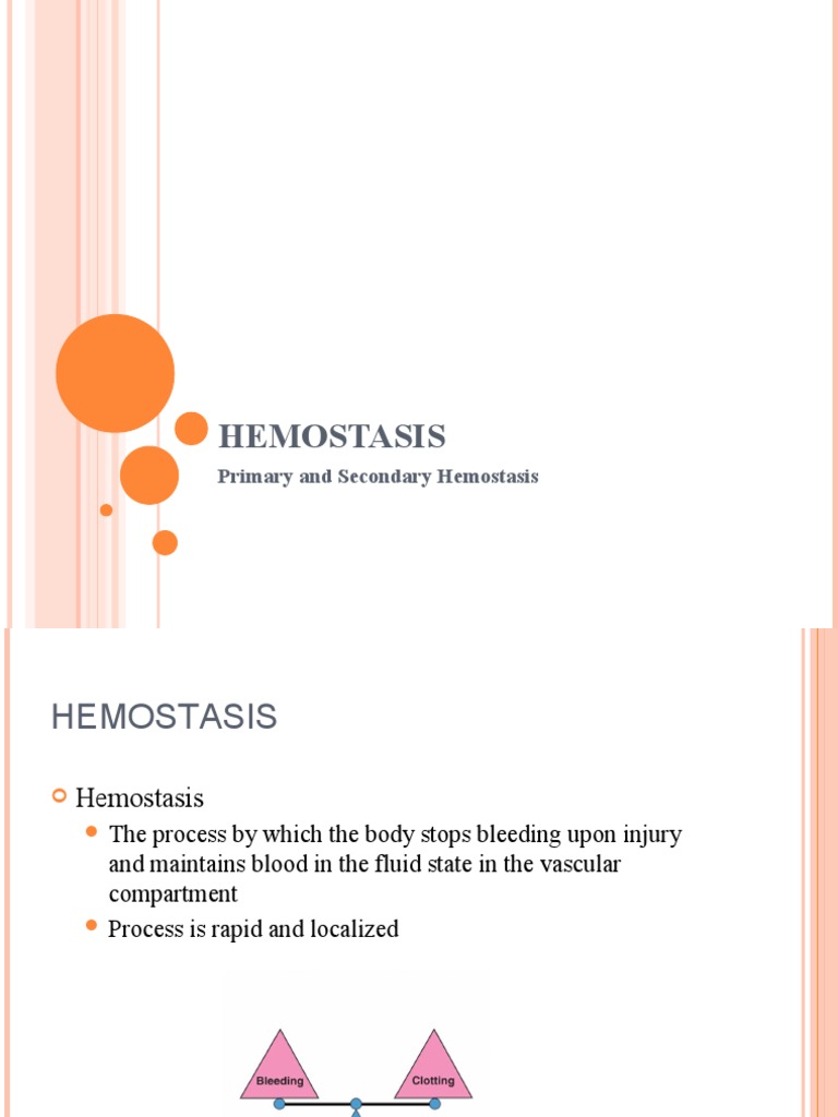Hemostasis: Primary and Secondary Hemostasis | PDF | Coagulation | Platelet