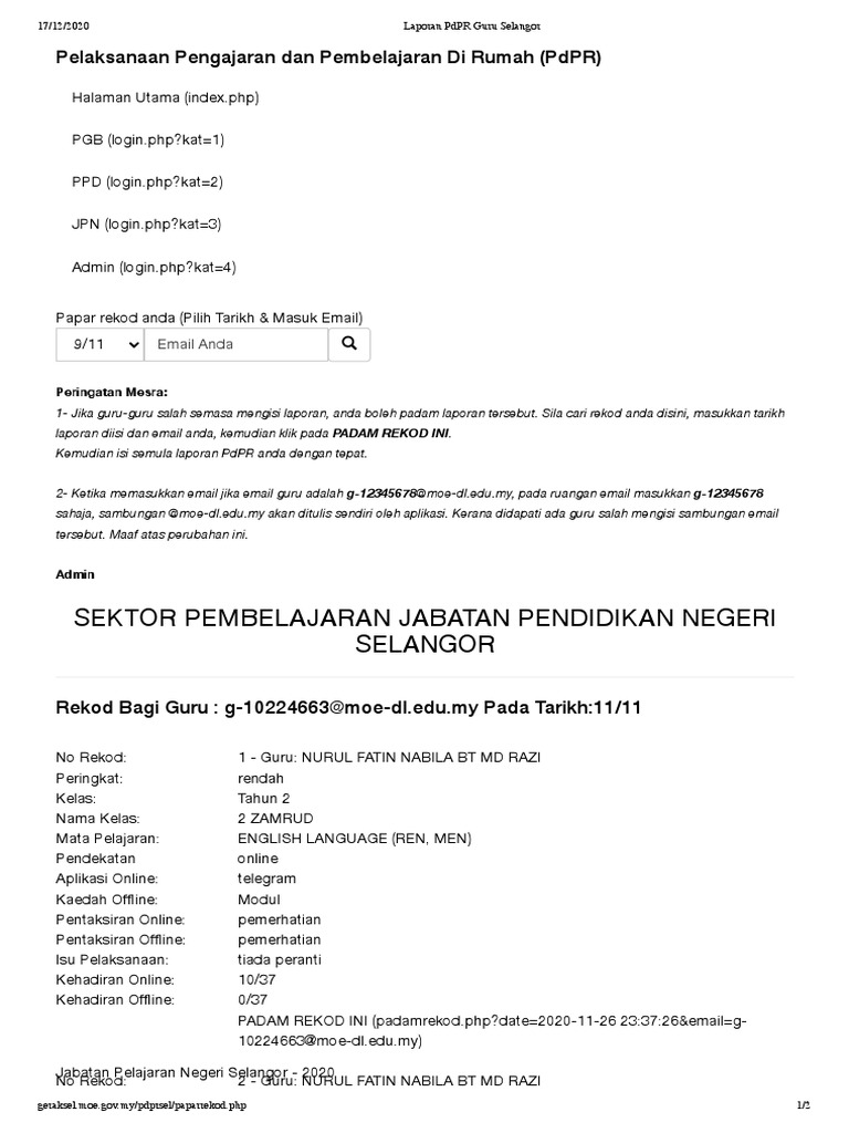 Laporan Pdpr Guru Selangor English Pdf