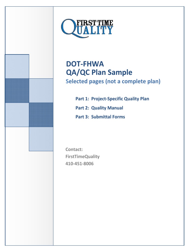 Dot-Fhwa QA/QC Plan Sample: Elected Pages (Not A Complete Plan) | PDF ...