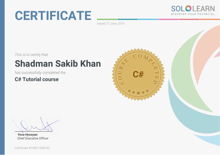 C# Tutorial Completion Certificate | PDF