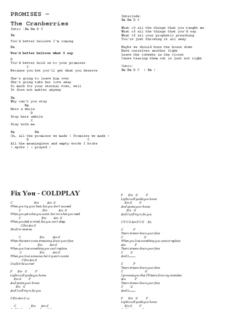 Promises The Cranberries You'd Better Believe What I Say PDF