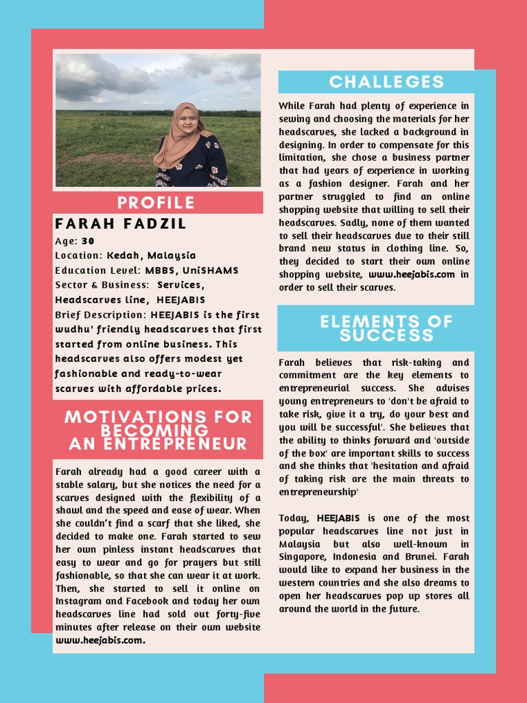 Entrepreneur Profile | PDF | Hijab | Entrepreneurship
