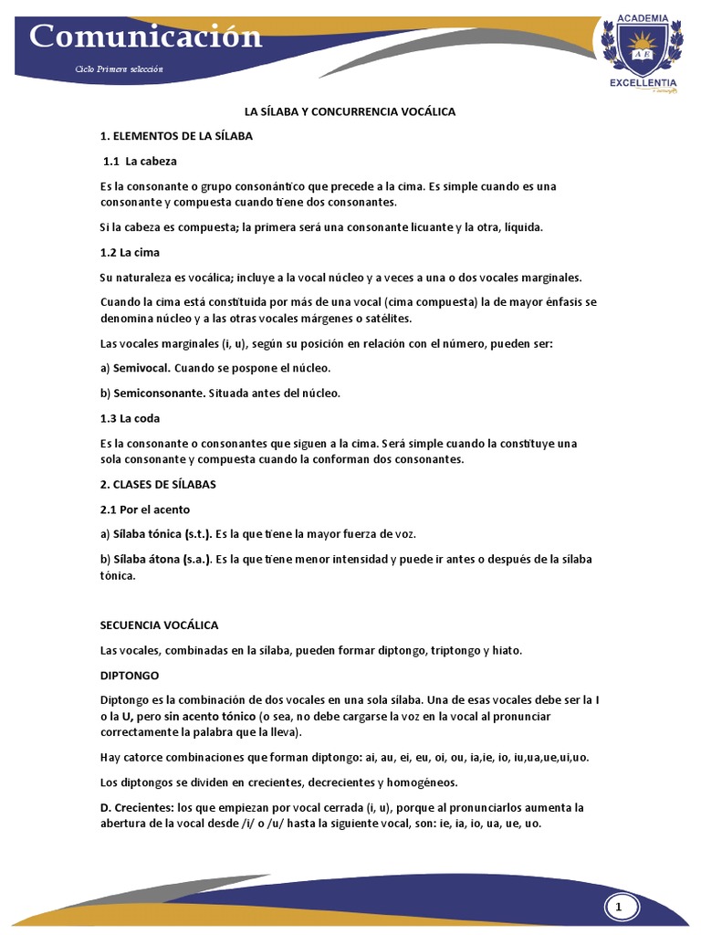 Estructura y tipos de sílabas | PDF | Sílaba | Vocal