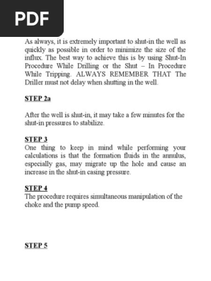 Well Killing Step by Step Procedure