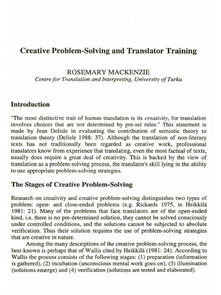 Mackenzie, Rosemary, Creative Problem-Solving and Translator Training ...