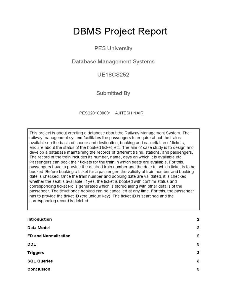 Railway Reservation System DBMS Report | PDF | Sql | Data Management ...