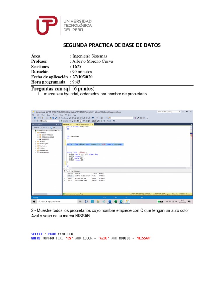 Práctica de SQL en Bases de Datos UTP | PDF | Datos | Bases de datos